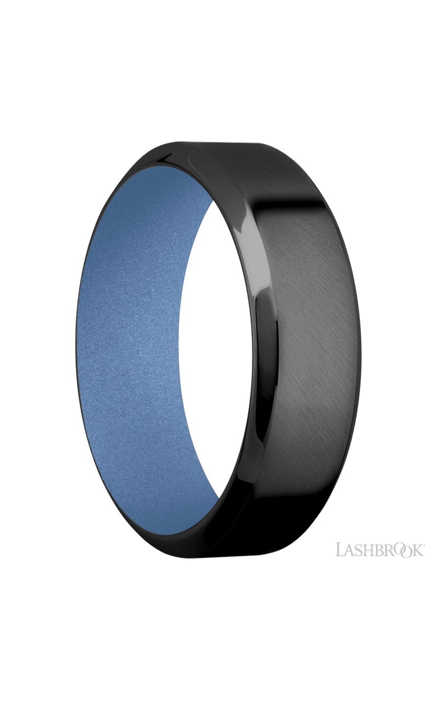 7 mm wide High Bevel Zirconium band featuring a Crushed Orchid sleeve.