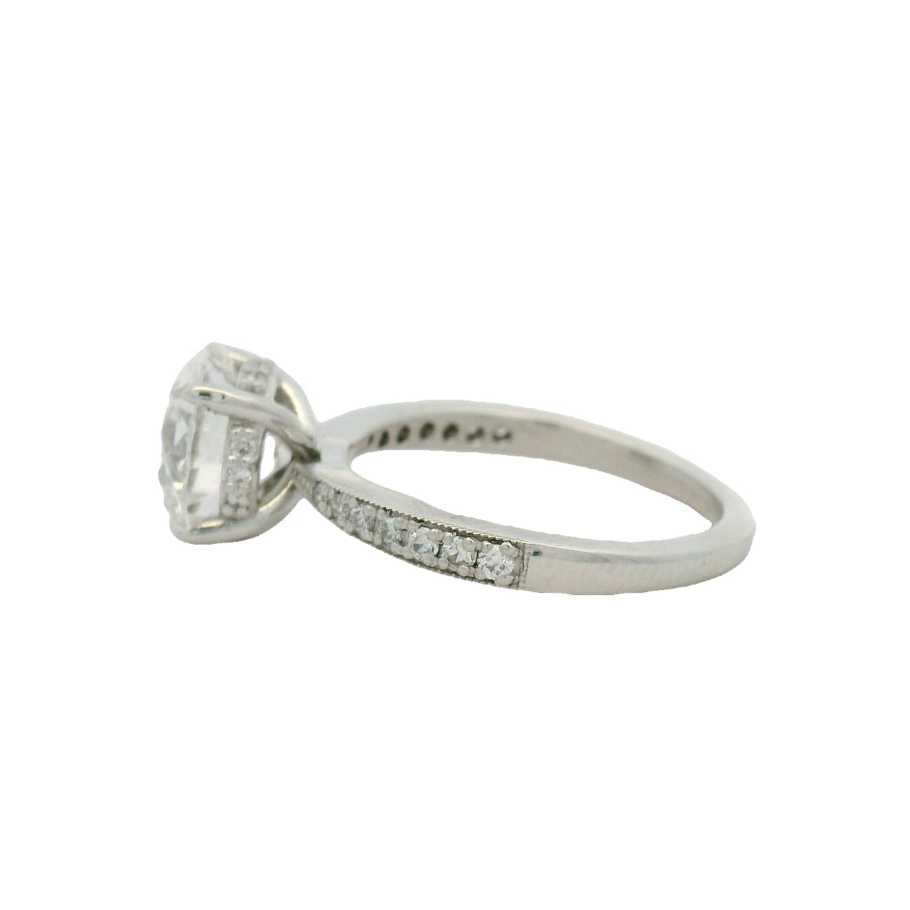 14KT White Gold Round Hidden Halo Pinched Taper Pave Band Engagement Ring