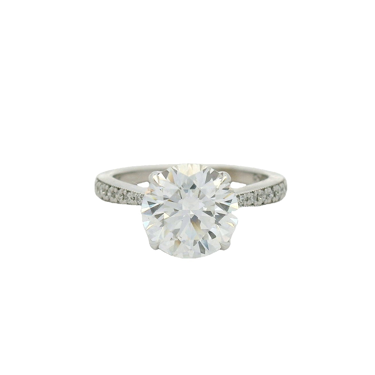 14KT White Gold Round Hidden Halo Pinched Taper Pave Band Engagement Ring