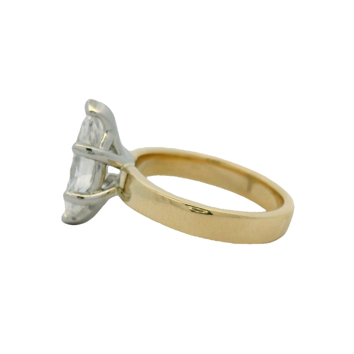 14KT Yellow Gold Wide band and Platinum head Marquise Diamond Solitaire Engagement RIng