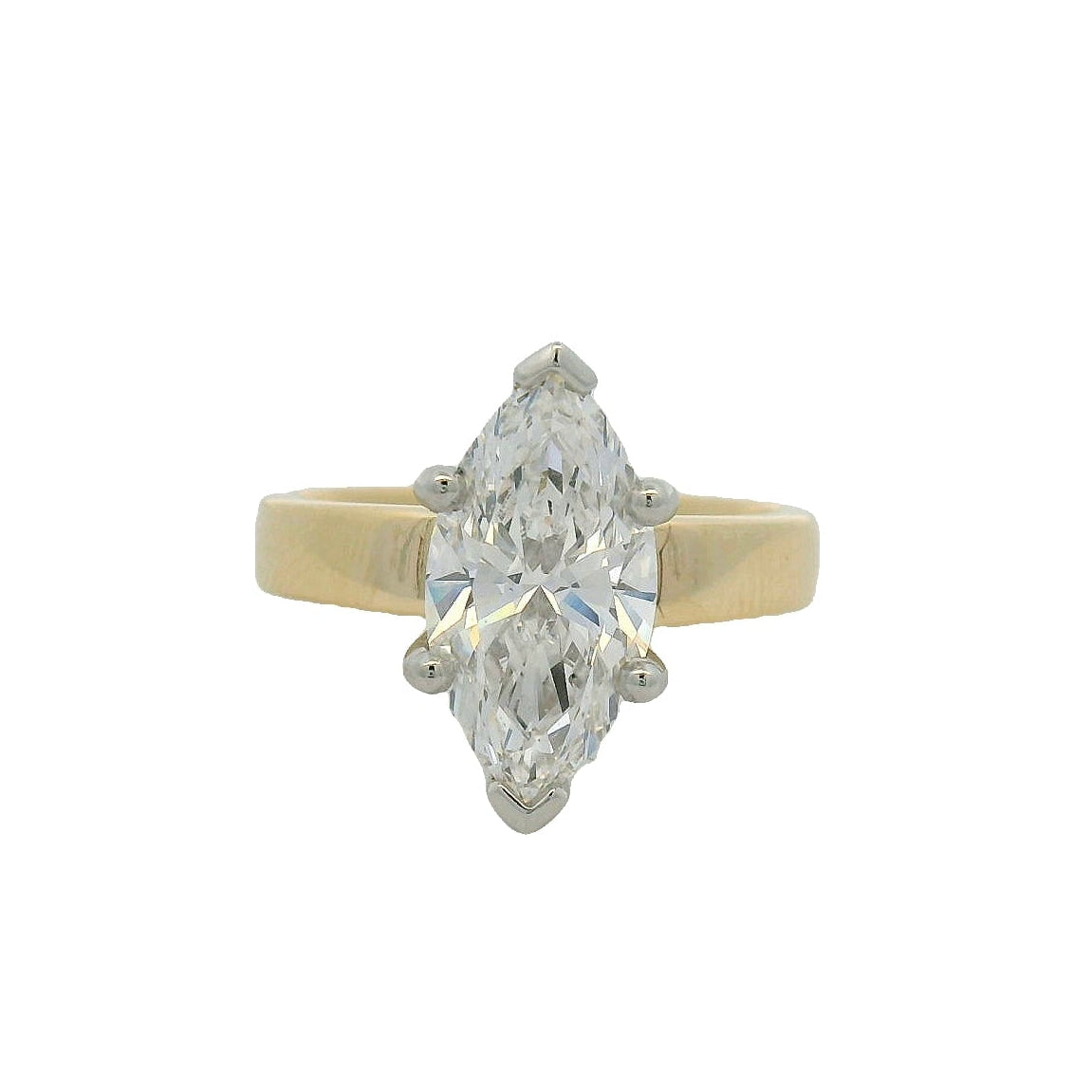 14KT Yellow Gold Wide band and Platinum head Marquise Diamond Solitaire Engagement RIng