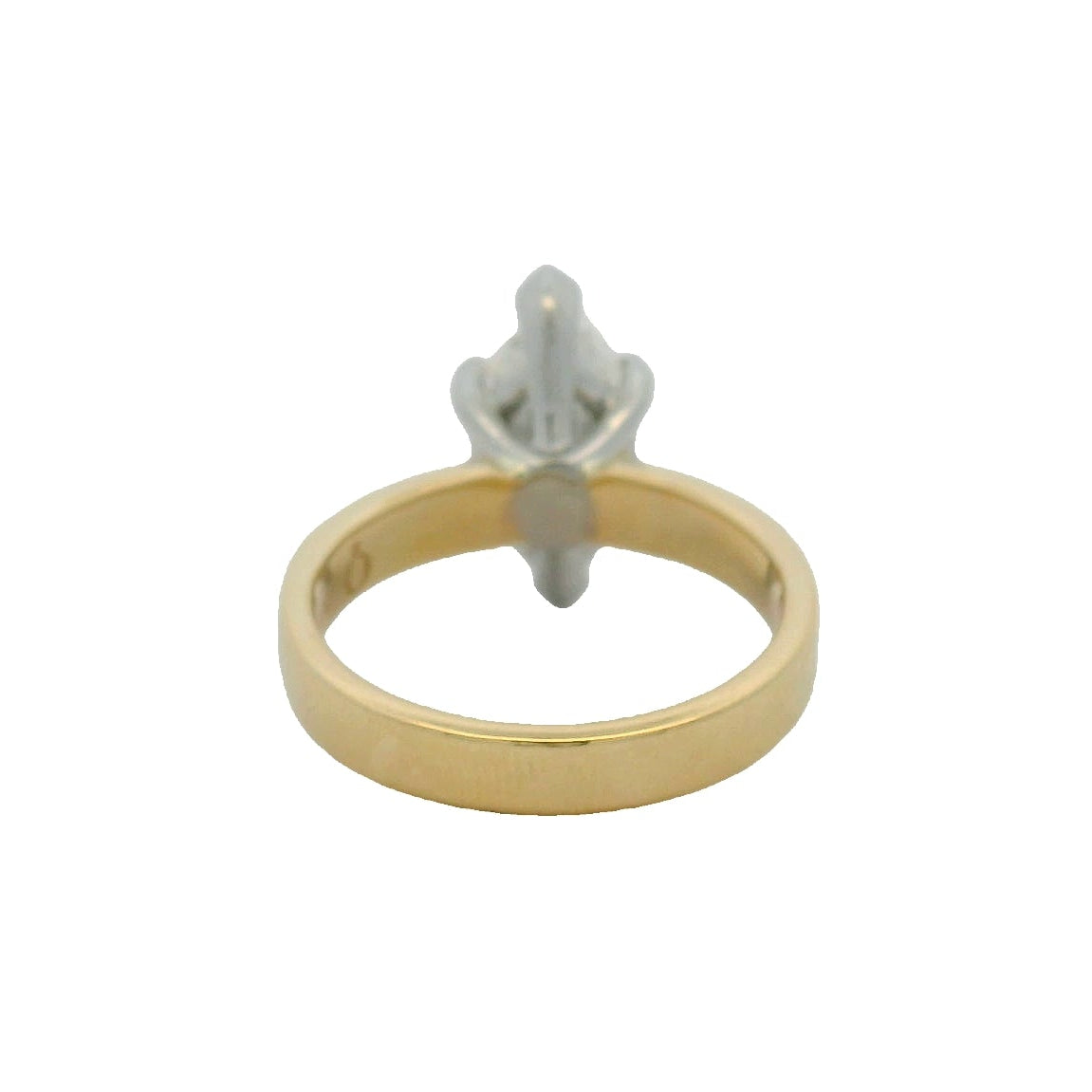14KT Yellow Gold Wide band and Platinum head Marquise Diamond Solitaire Engagement Ring