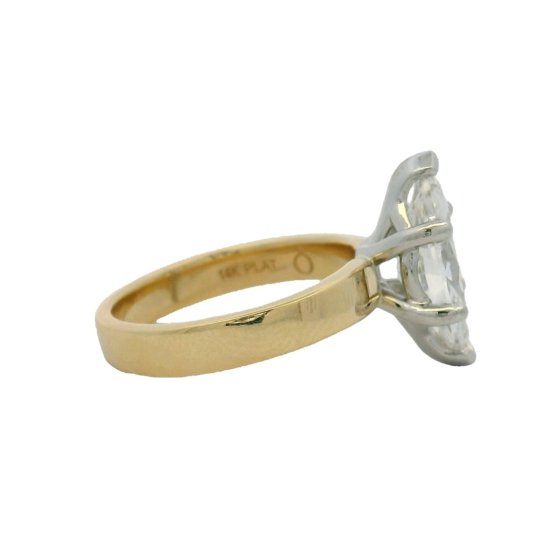14KT Yellow Gold Wide band and Platinum head Marquise Diamond Solitaire Engagement Ring
