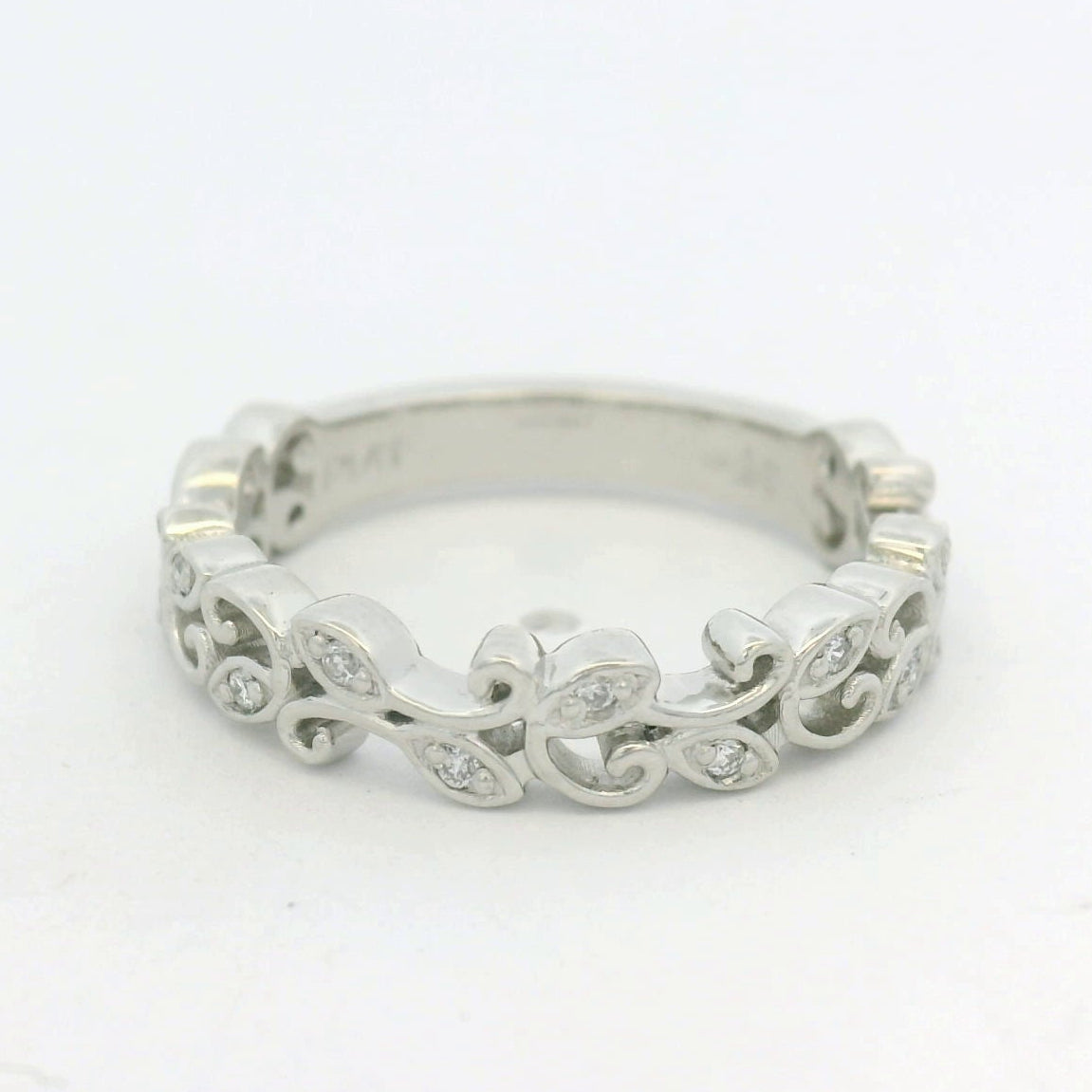 Platinum Floral Filigree Diamond Wedding Band