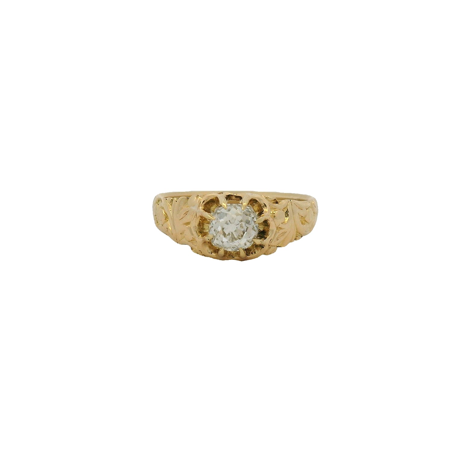 18KT Yellow Gold Vintage Engagement Ring with Miner Cut Diamond