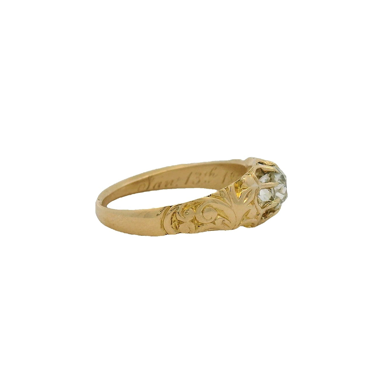 18KT Yellow Gold Vintage Engagement Ring with Miner Cut Diamond