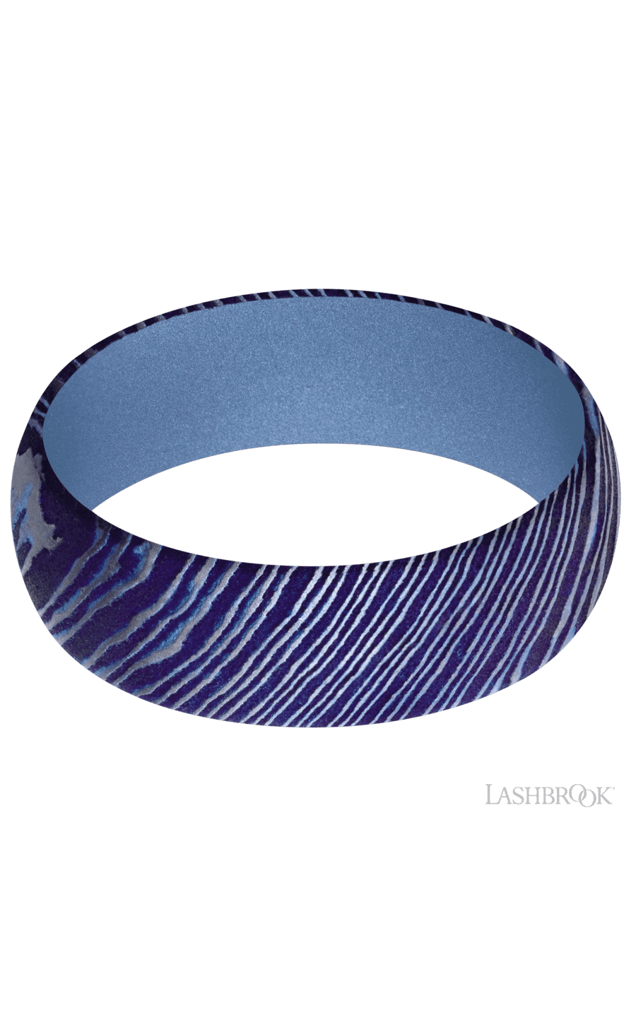 7 mm wide Domed Titanium Damascus band featuring a Crushed Orchid sleeve.