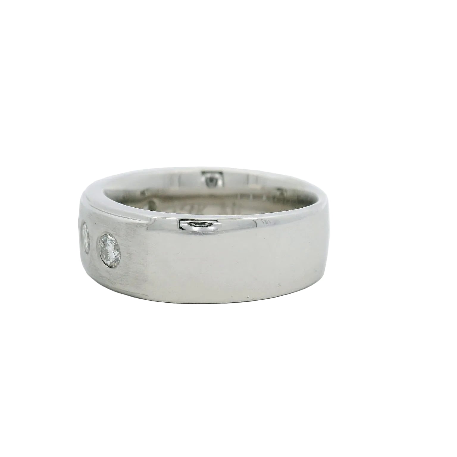 14KT white gold flush set diamond men's wedding band
