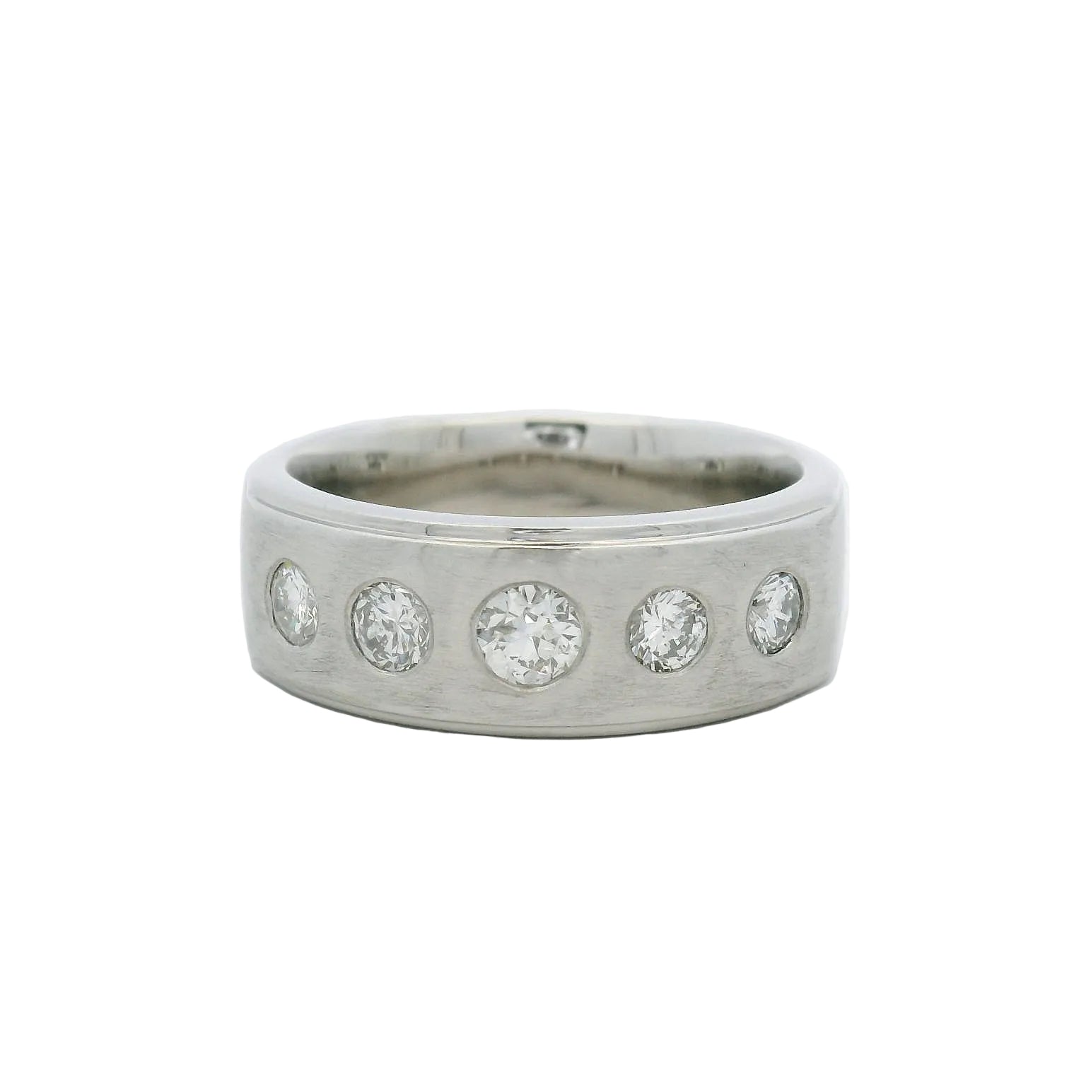 14KT white gold flush set diamond men's wedding band