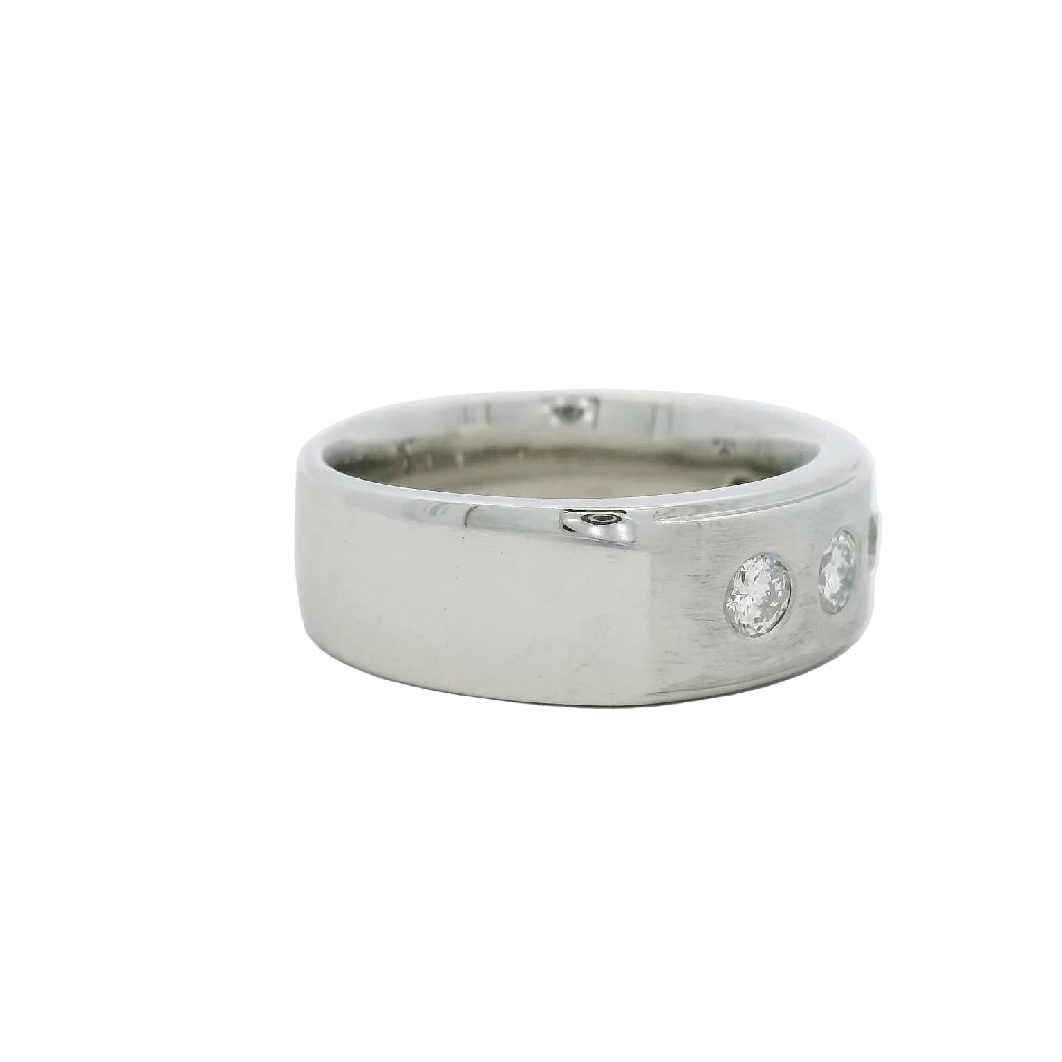 14KT white gold flush set diamond men's wedding band