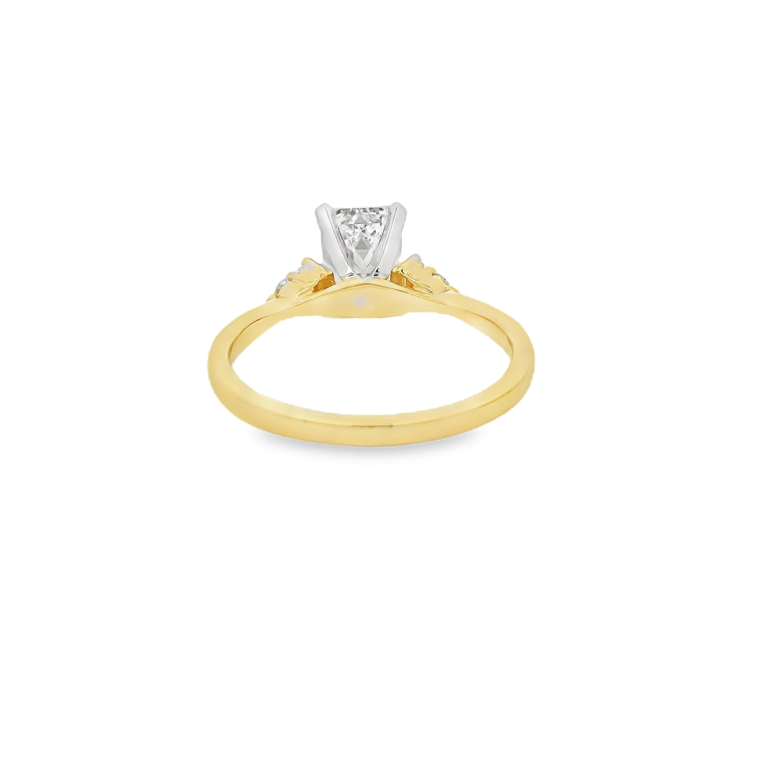 14KT yellow two tone Emerald cut baguette side stones engagement ring