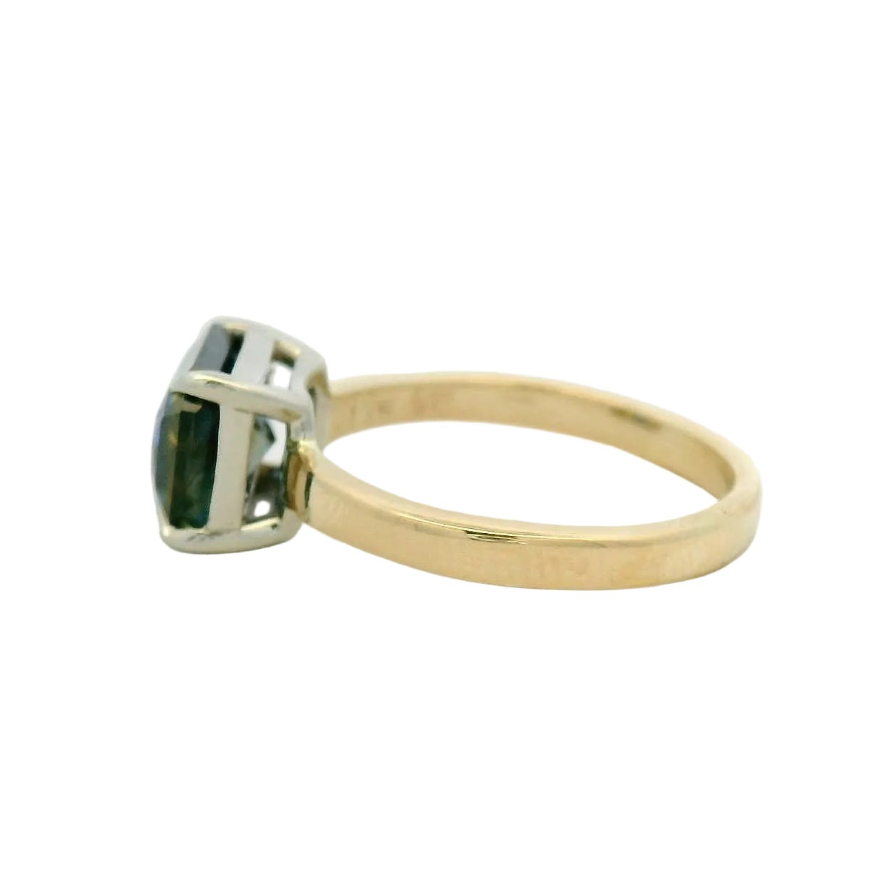 14KT yellow two tone gold east west bicolor sapphire solitaire engagement ring