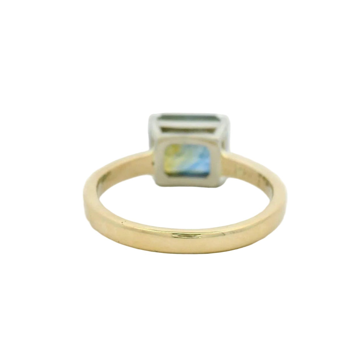 14KT yellow two tone gold east west bicolor sapphire solitaire engagement ring