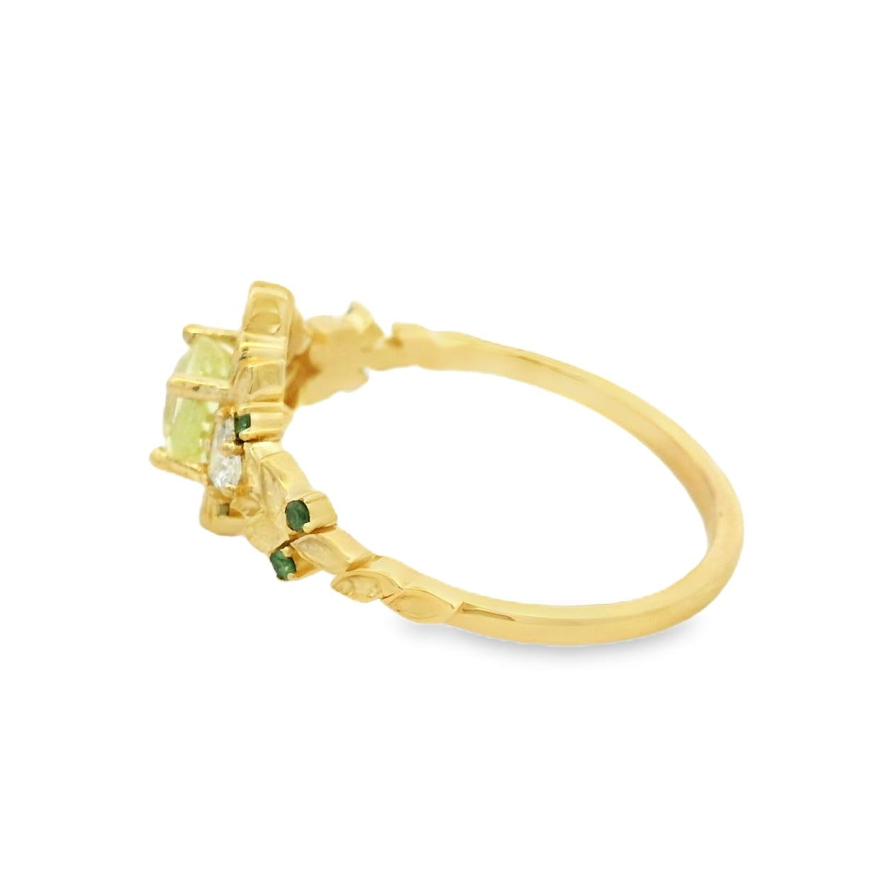 14K Yellow Gold Green Sapphire and Diamond Engagement Ring