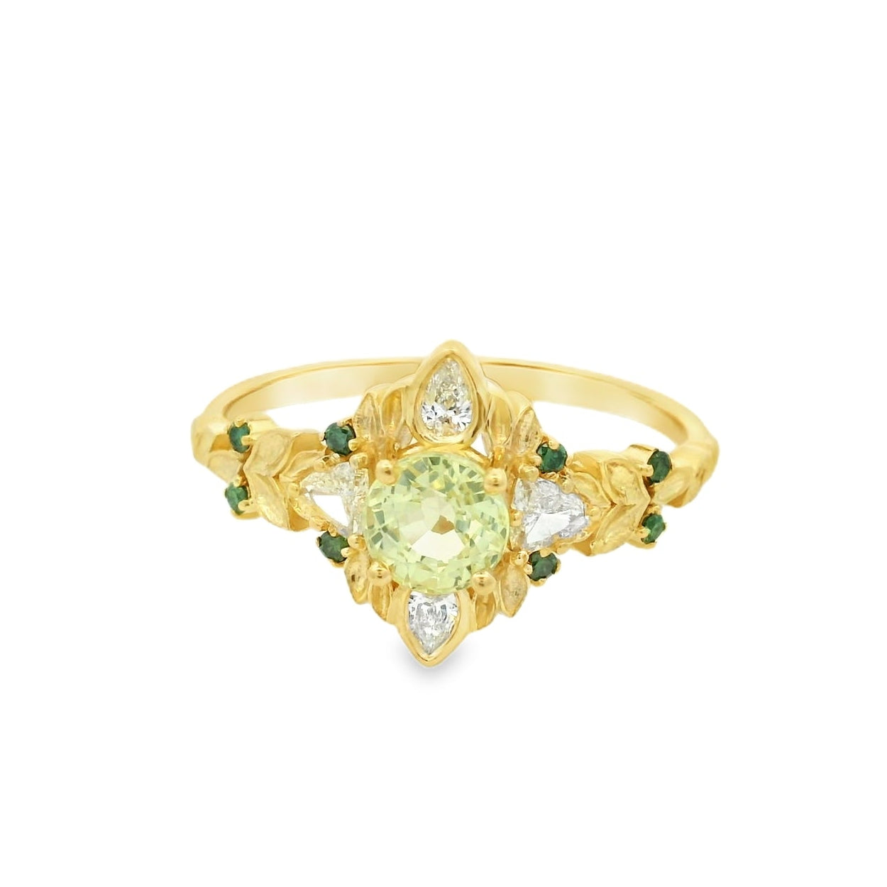 14K Yellow Gold Green Sapphire and Diamond Engagement Ring