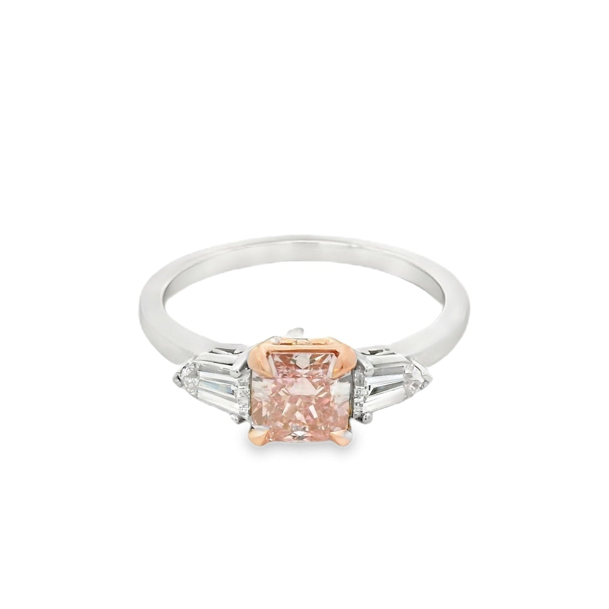 1.21 ct fancy intense pink square radiant cut diamond ring
