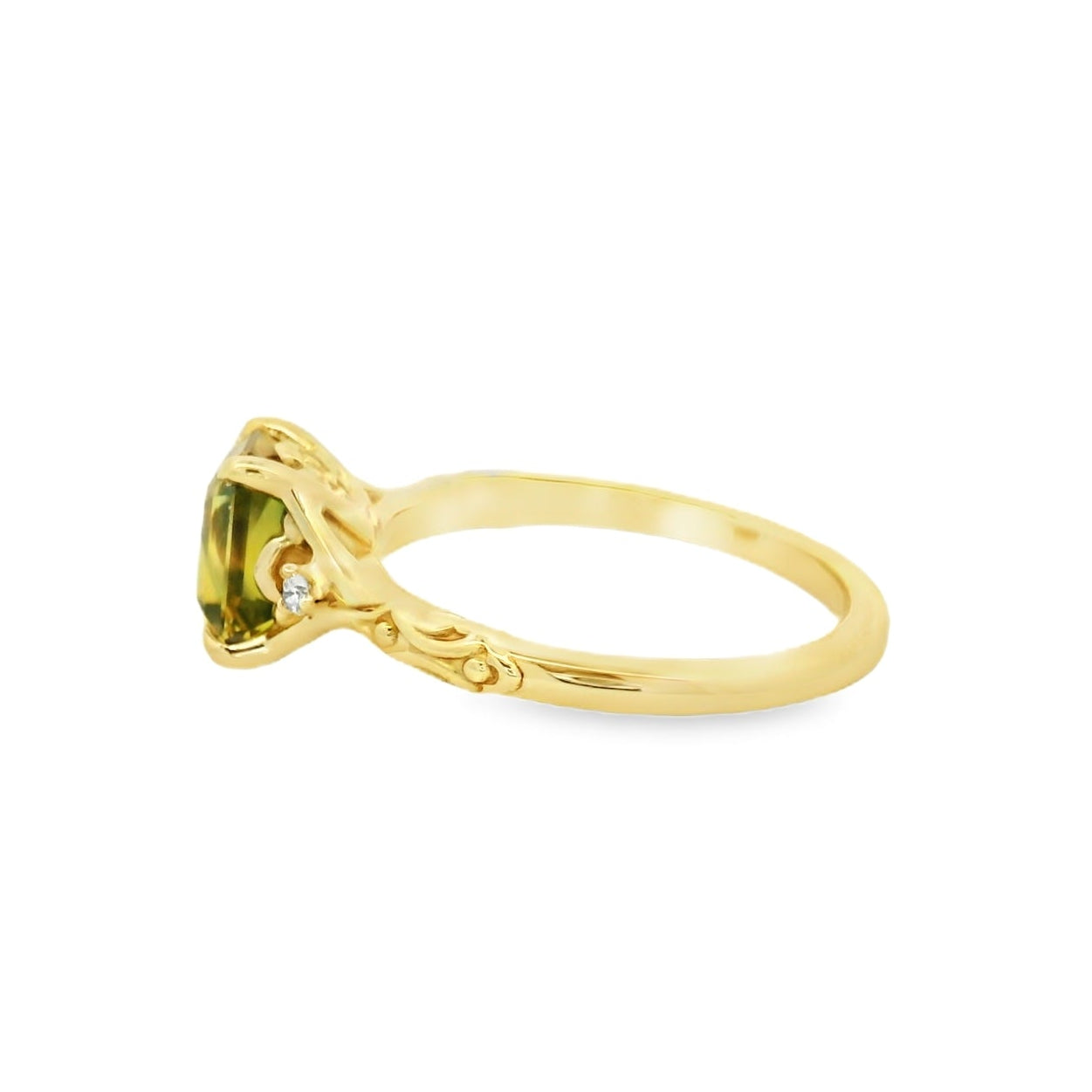Yellow Gold Solitaire Ring with Princess Cut Green Sapphire