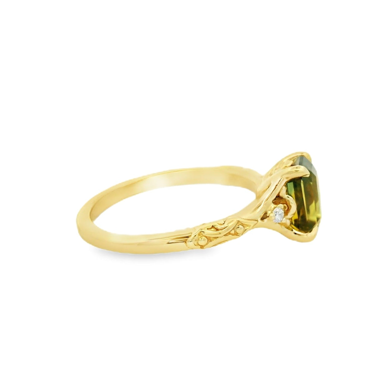 Yellow Gold Solitaire Ring with Princess Cut Green Sapphire