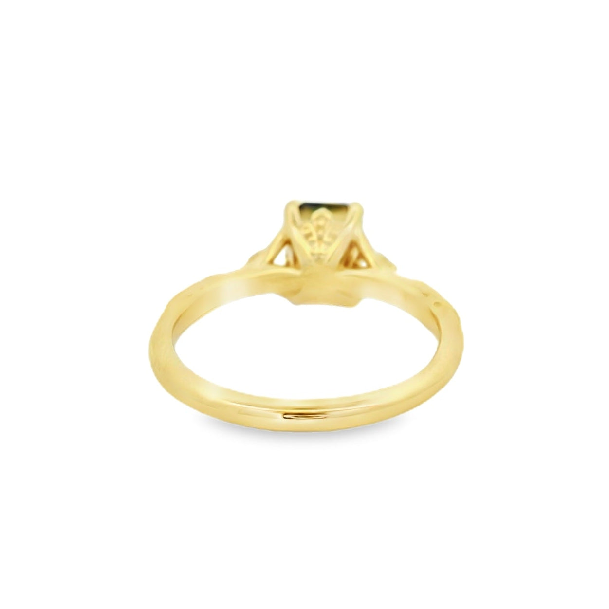 Yellow Gold Solitaire Ring with Princess Cut Green Sapphire