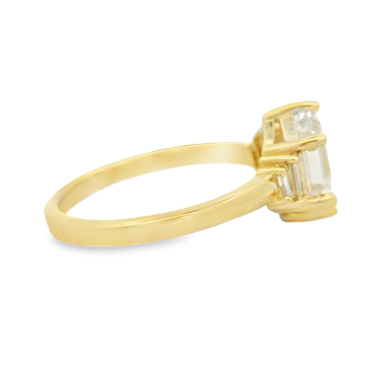14K Yellow Gold Hexagon and Baguette Lab Grown Diamond Ring