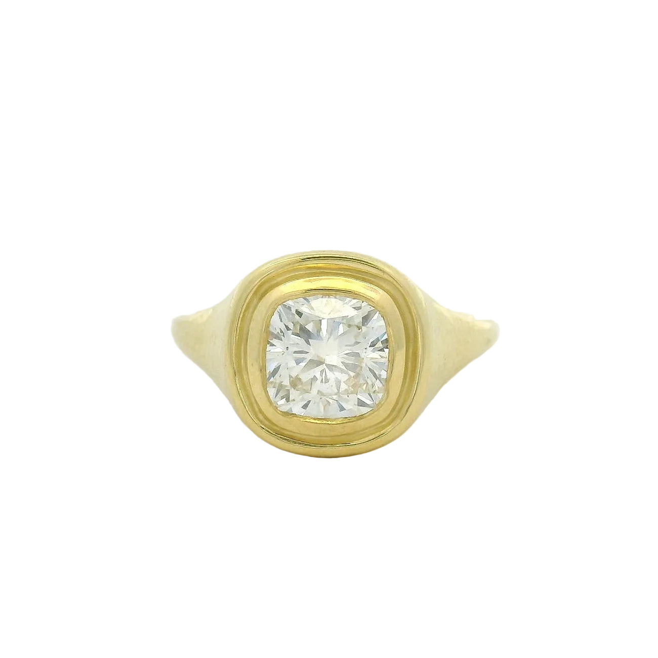 18K Yellow Gold Cushion Cut Bezel Set Solitaire Engagement Ring