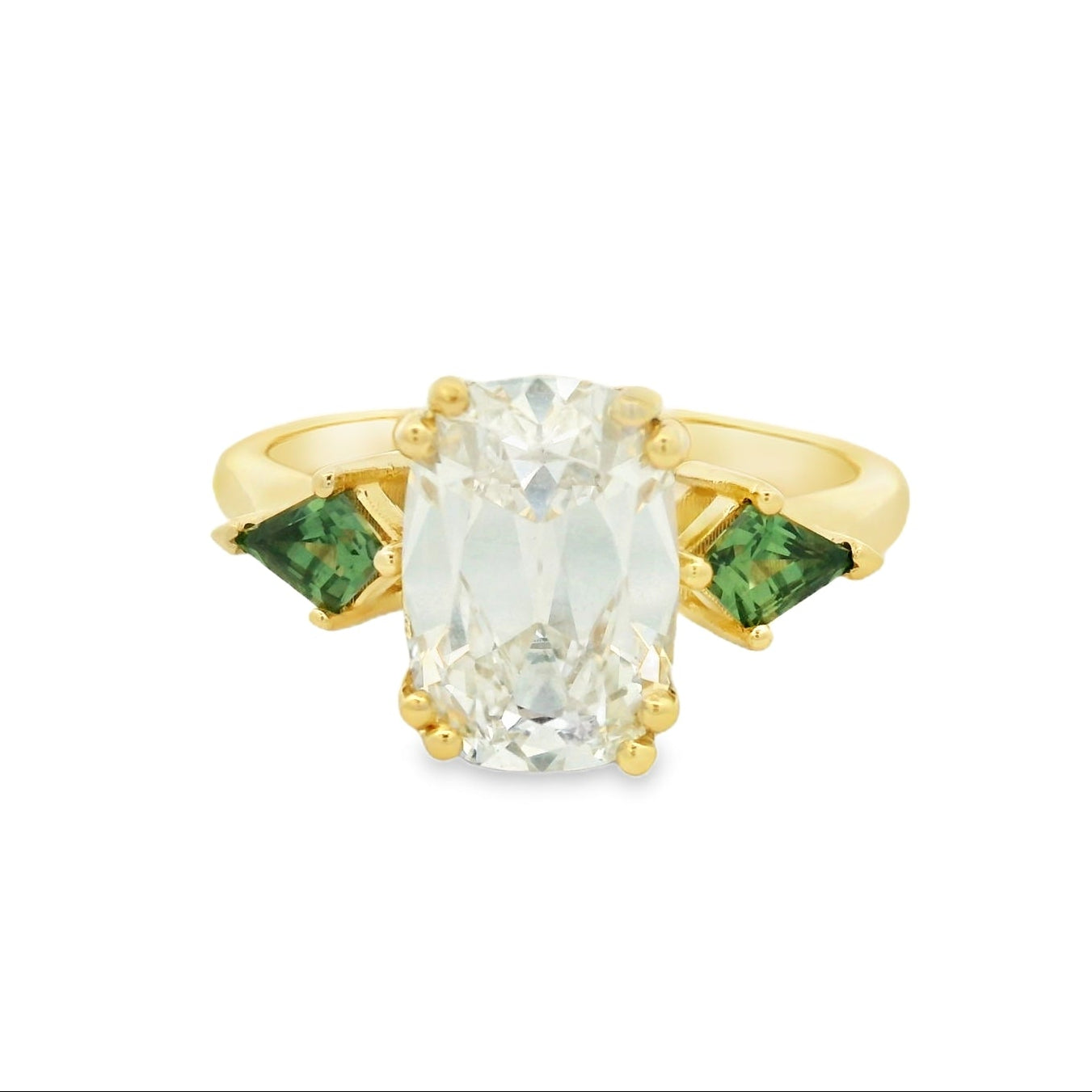 14K Yellow Gold Lab Grown Old Mined Cushion Engagement Ring