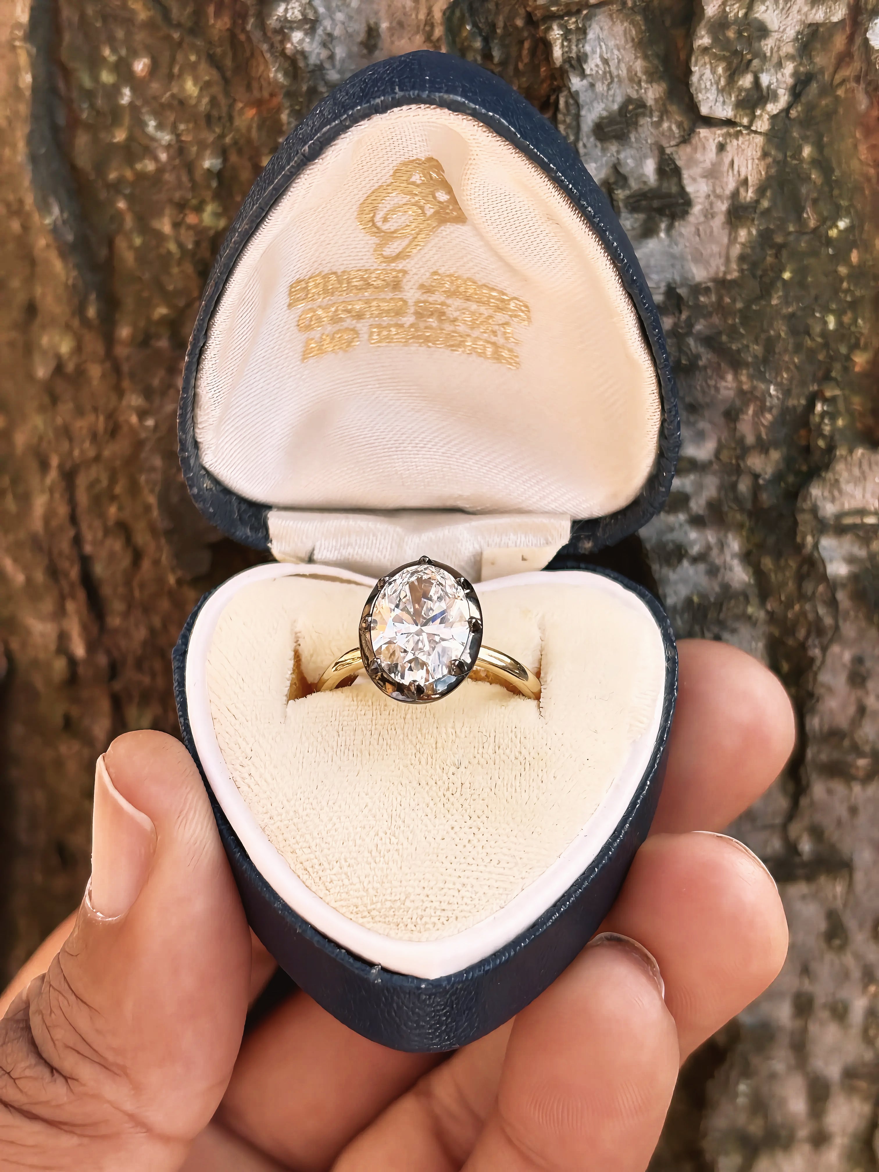 Blackened Georgian Oval Lab Diamond Ring