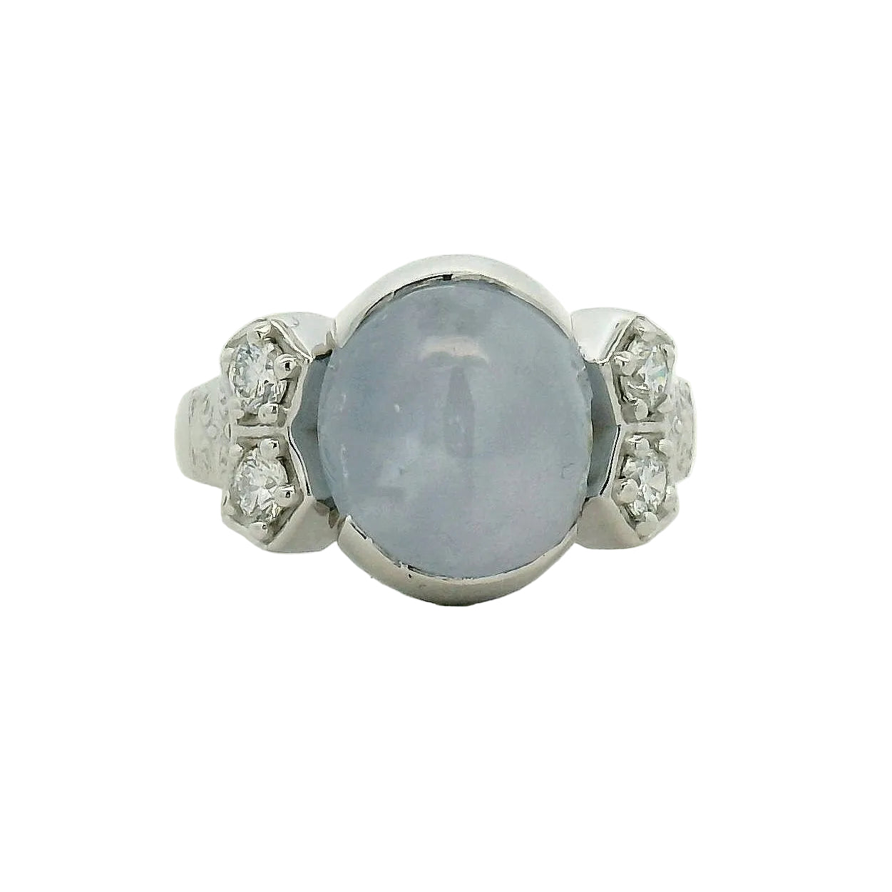 Light Blue Cabochon Sapphire Multistone Ring in White Gold