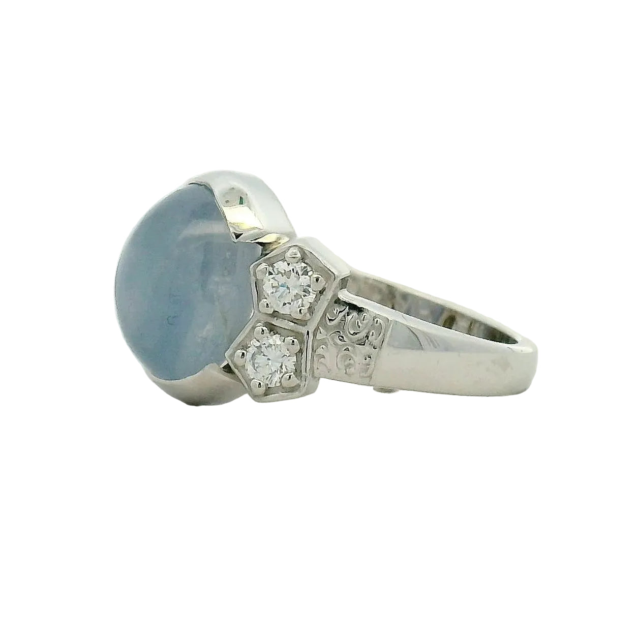 Light Blue Cabochon Sapphire Multistone Ring in White Gold