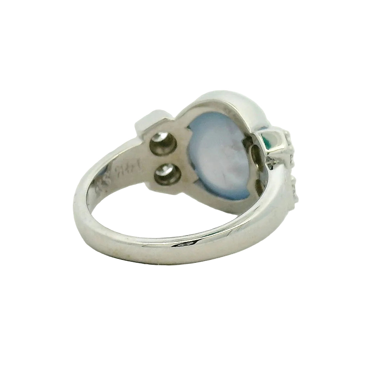 Light Blue Cabochon Sapphire Multistone Ring in White Gold