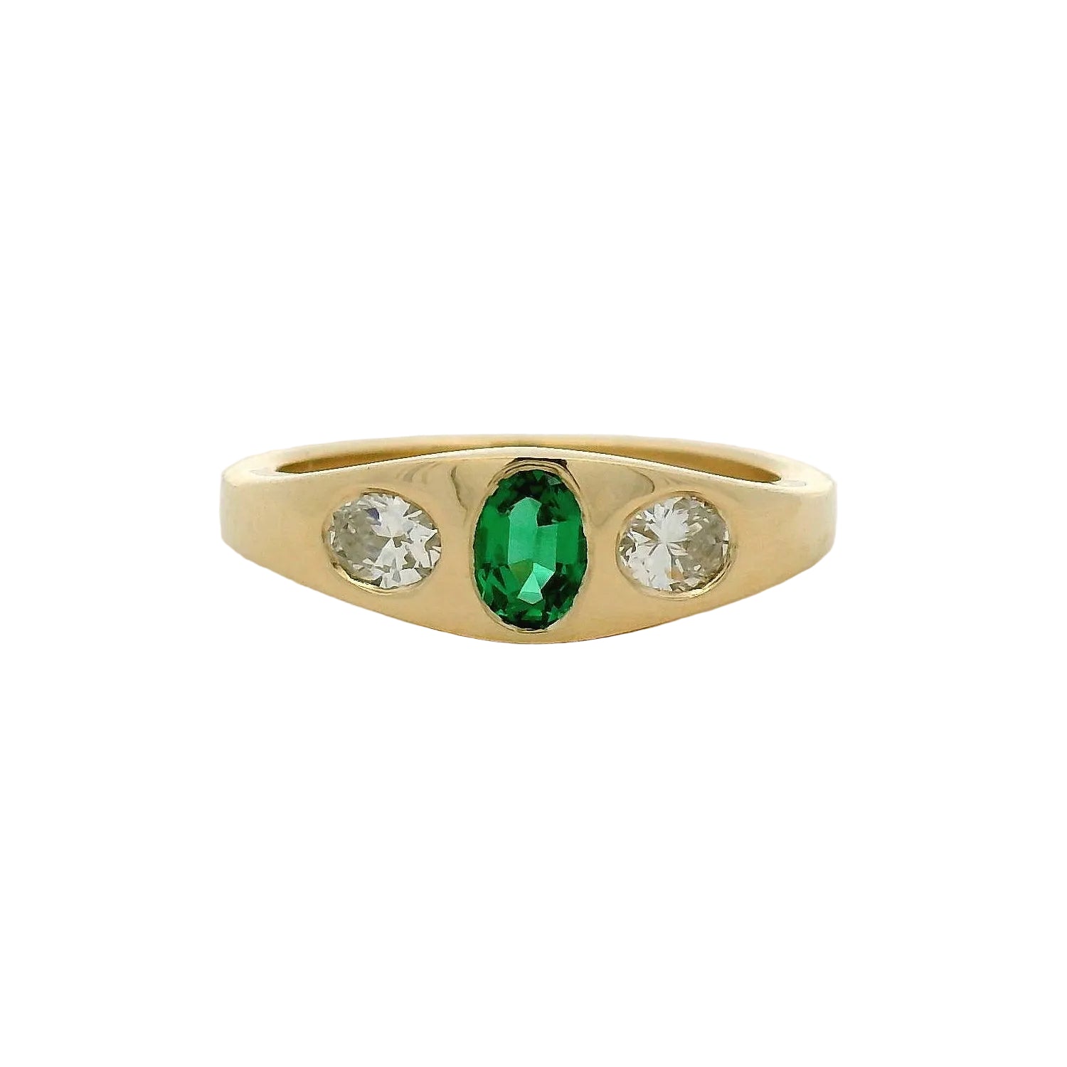 Yellow Gold Flush Set Oval Emerald Multistone Ring