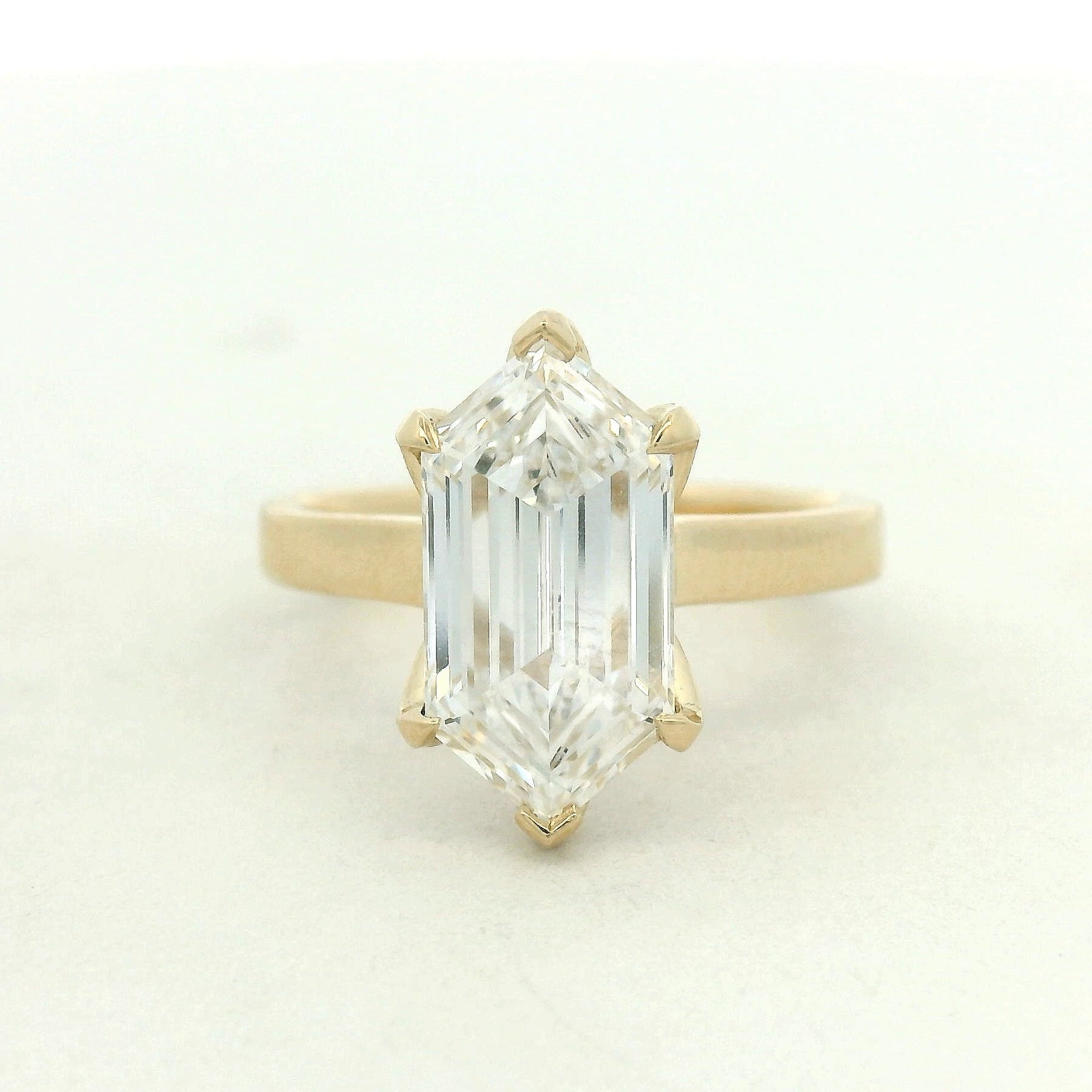 14K Yellow Gold Solitaire Hexagon Engagement Ring
