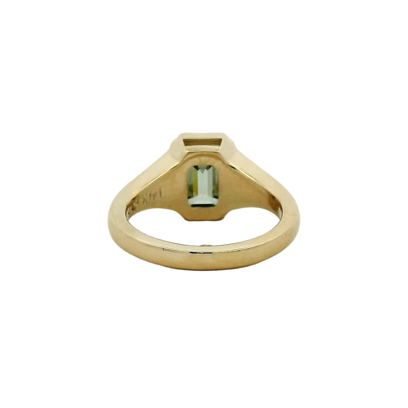 Celestial Engraved Yellow Gold Green Sapphire Solitaire Ring