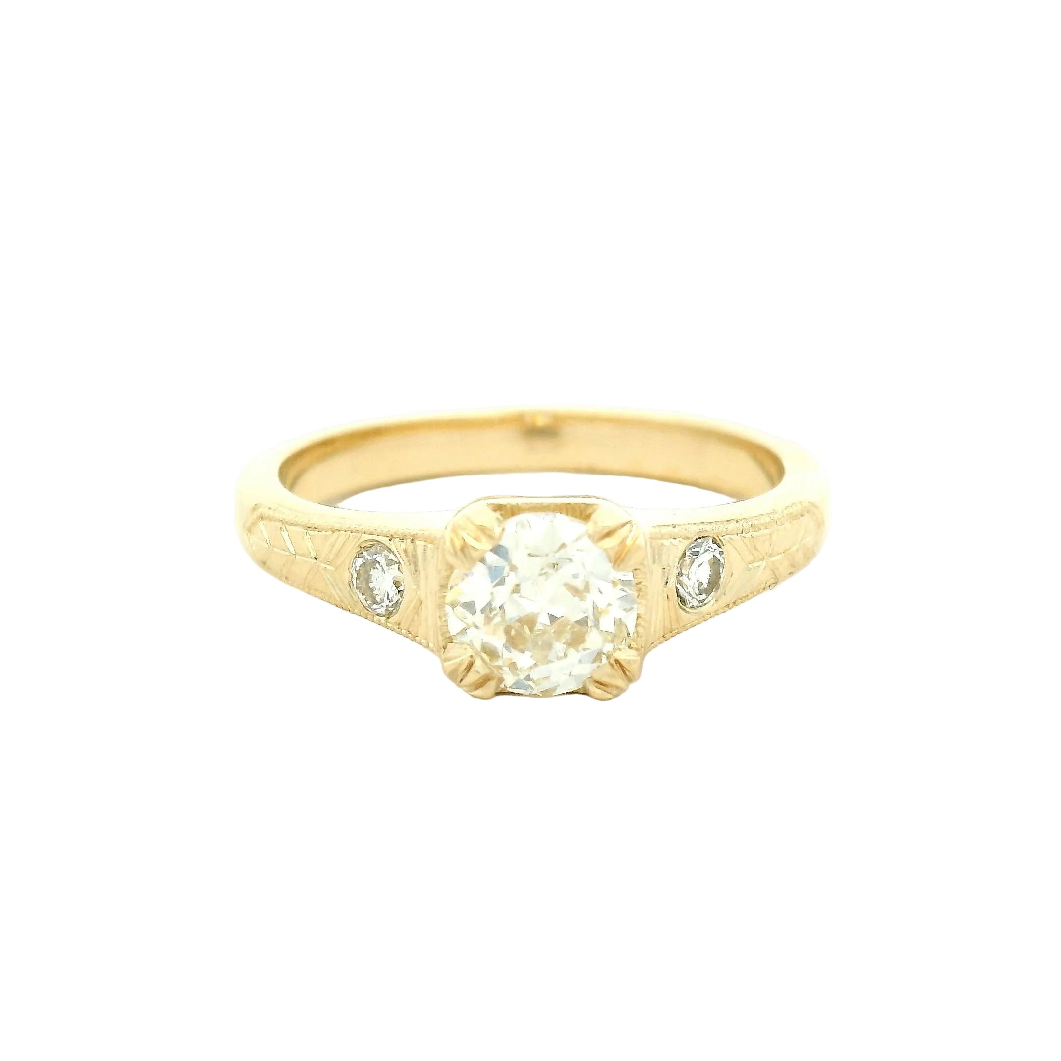 Yellow Gold Multi-Stone Diamond Ring with Engraved Band