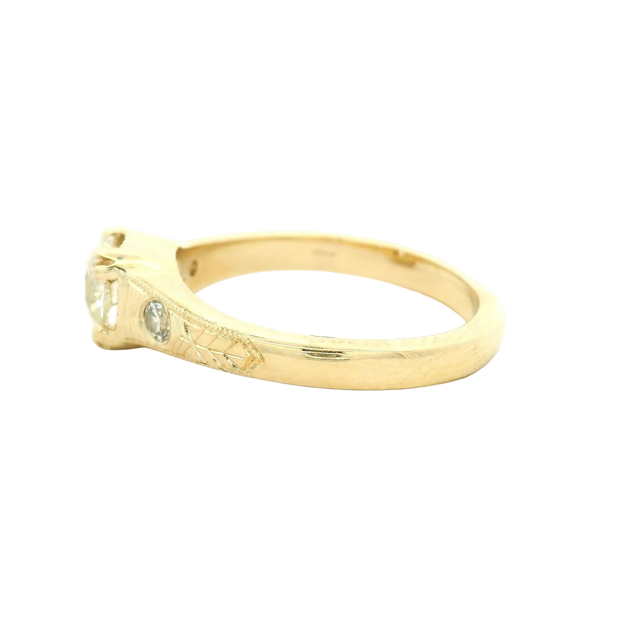 Yellow Gold Multi-Stone Diamond Ring with Engraved Band