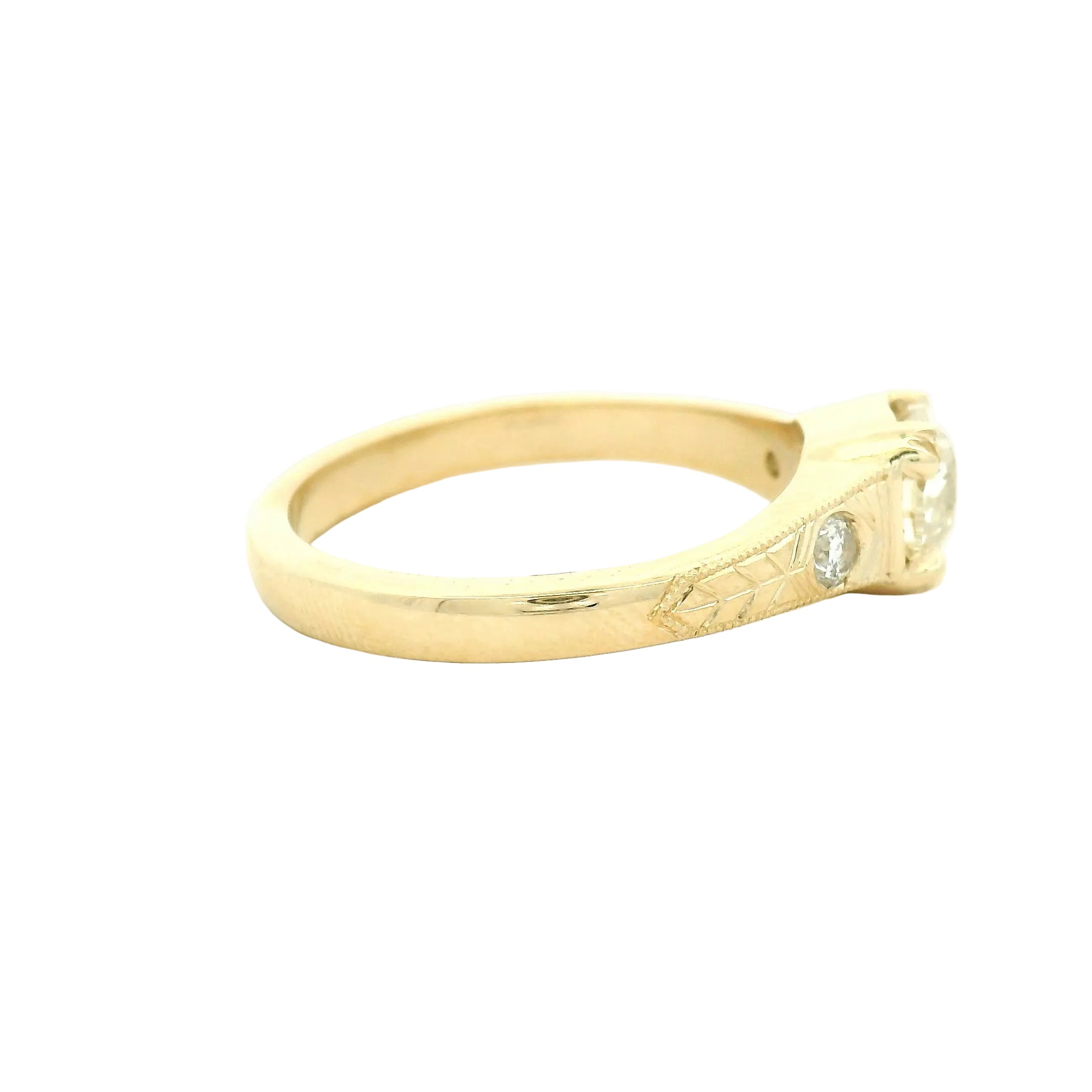 Yellow Gold Multi-Stone Diamond Ring with Engraved Band