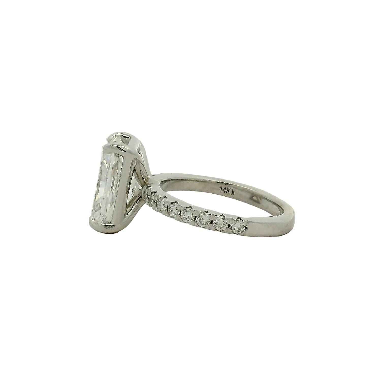Radiant Cut Diamond Ring with Pavé Band in White Gold