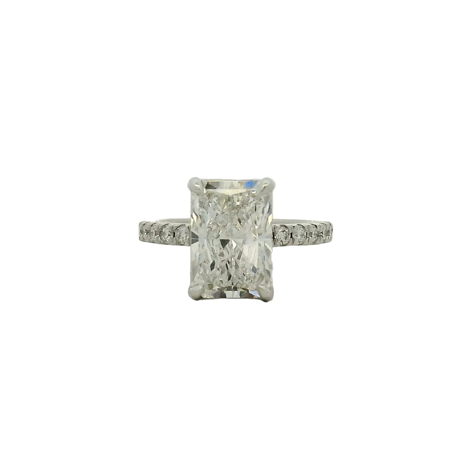 Radiant Cut Diamond Ring with Pavé Band in White Gold