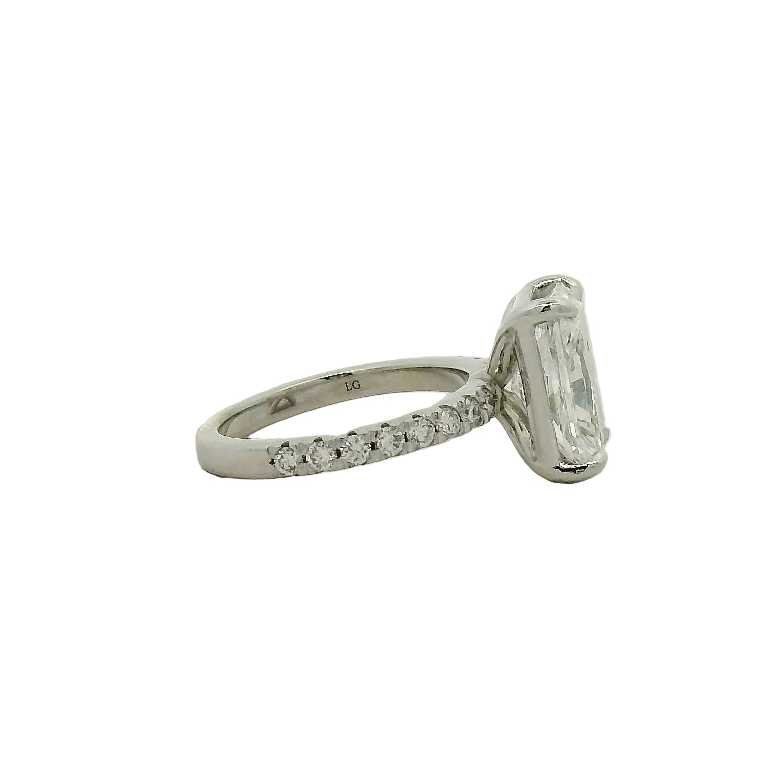 Radiant Cut Diamond Ring with Pavé Band in White Gold