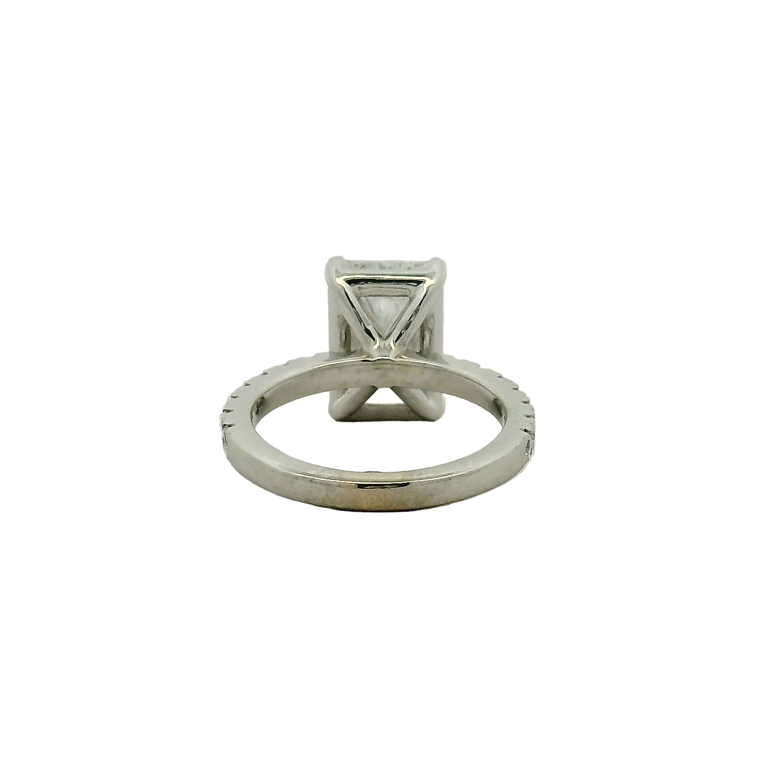Radiant Cut Diamond Ring with Pavé Band in White Gold