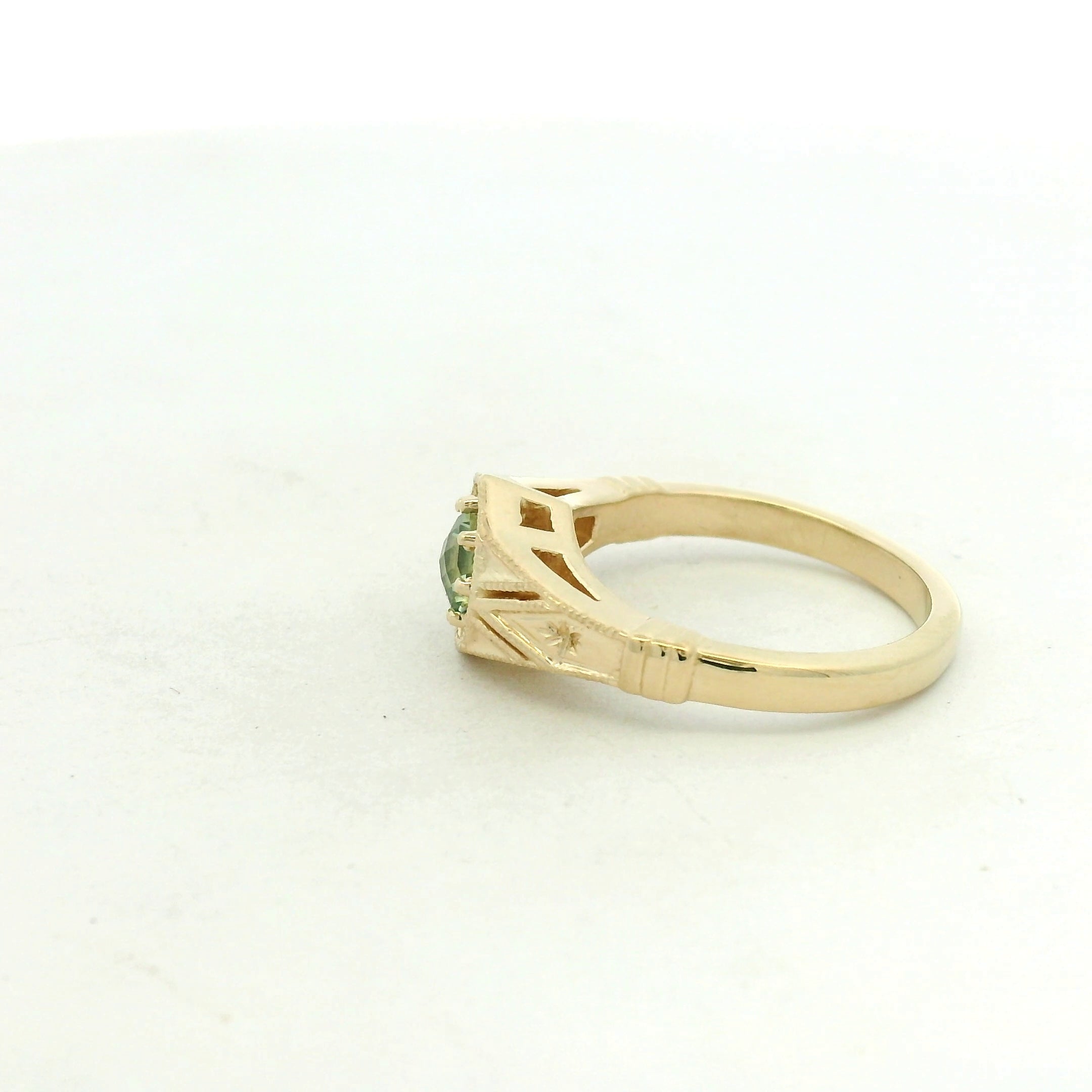Mint Green Sapphire Solitaire Ring in Yellow Gold