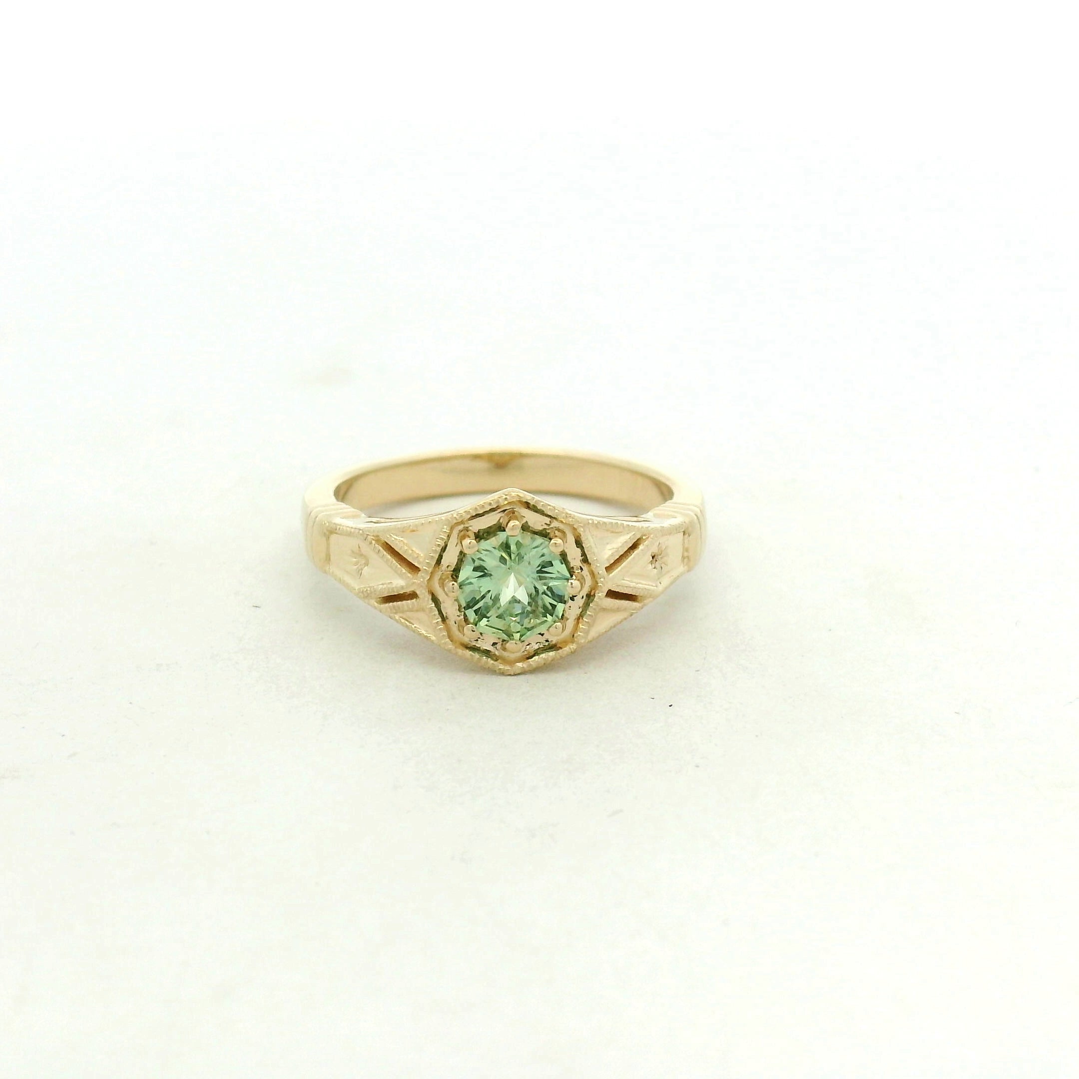 Mint Green Sapphire Solitaire Ring in Yellow Gold
