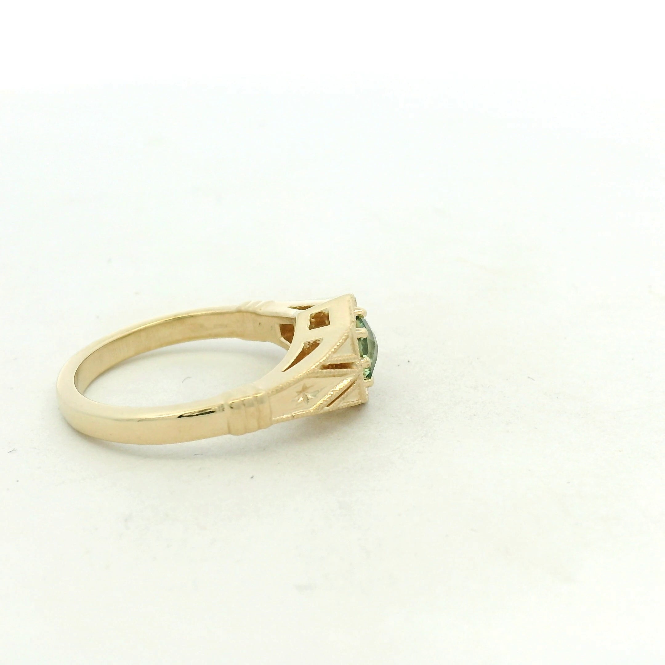 Mint Green Sapphire Solitaire Ring in Yellow Gold