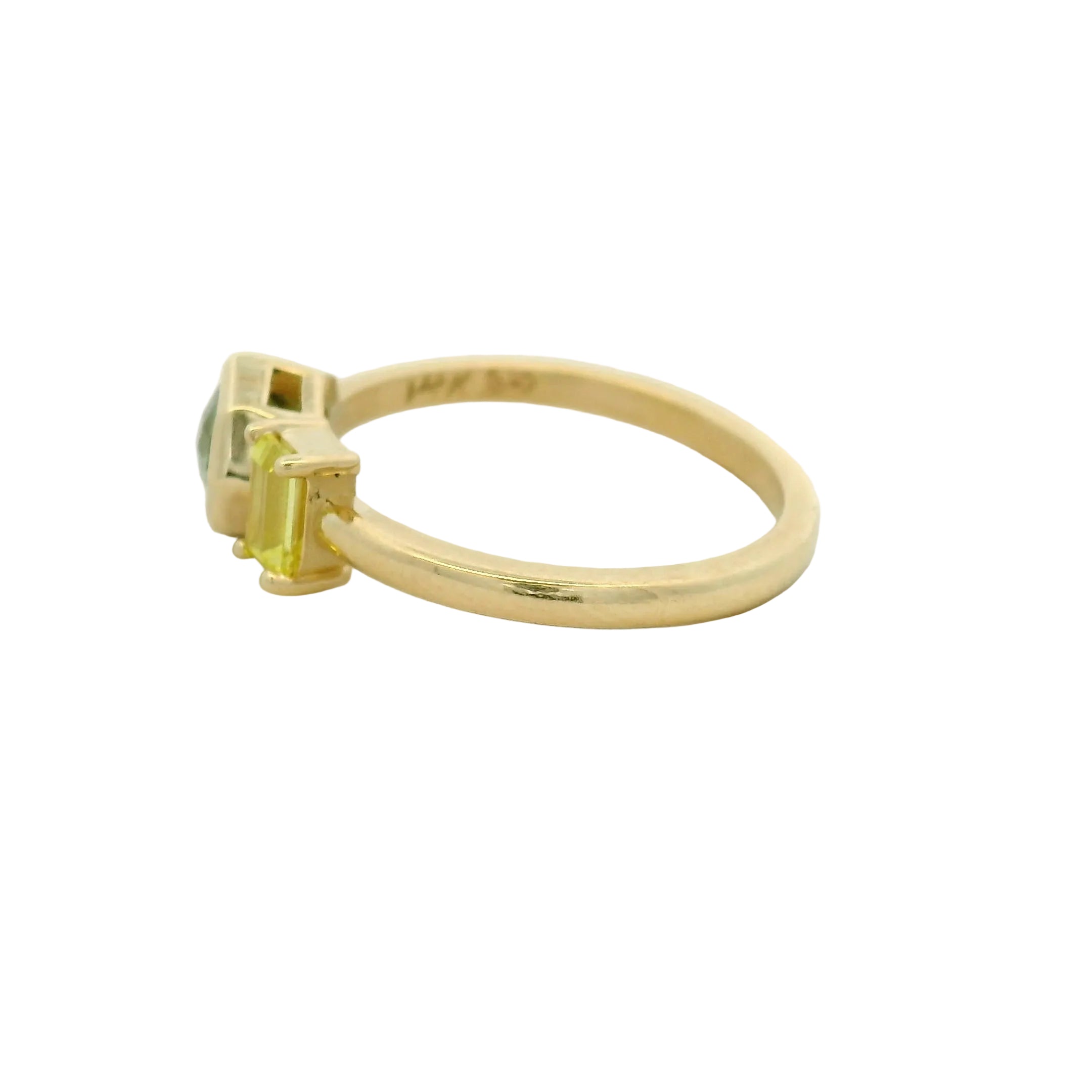 Hexagon Green Sapphire Multistone Ring in Yellow Gold