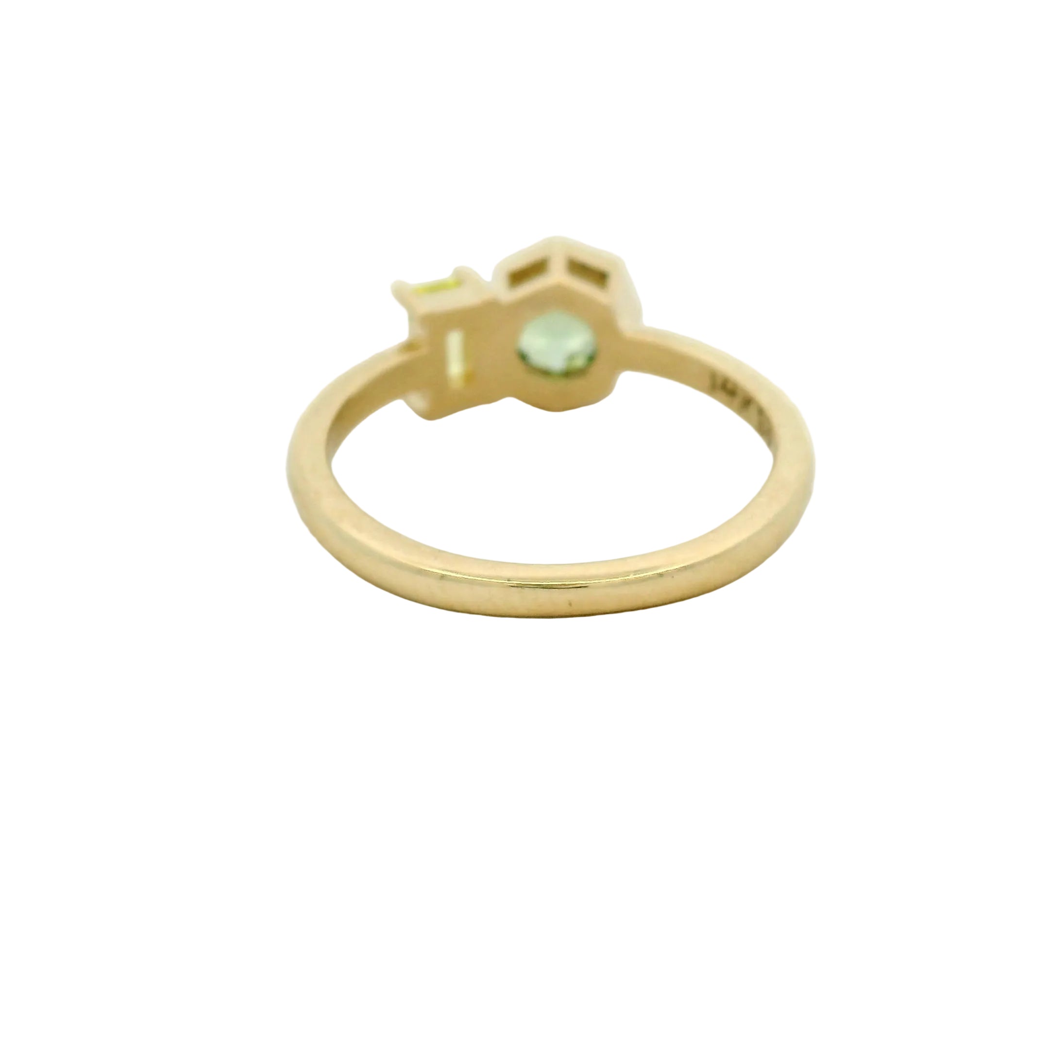 Hexagon Green Sapphire Multistone Ring in Yellow Gold