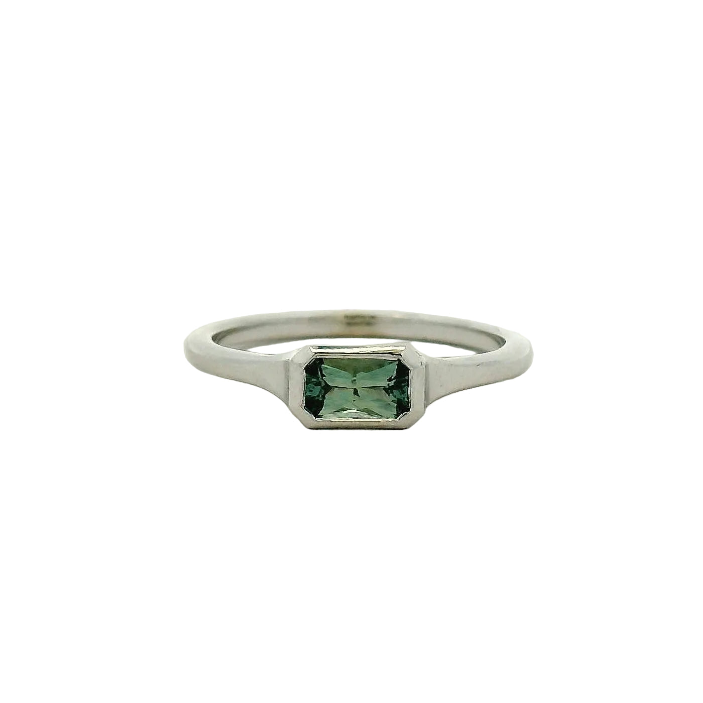 White Gold Bezel-Set Green Sapphire Solitaire Ring