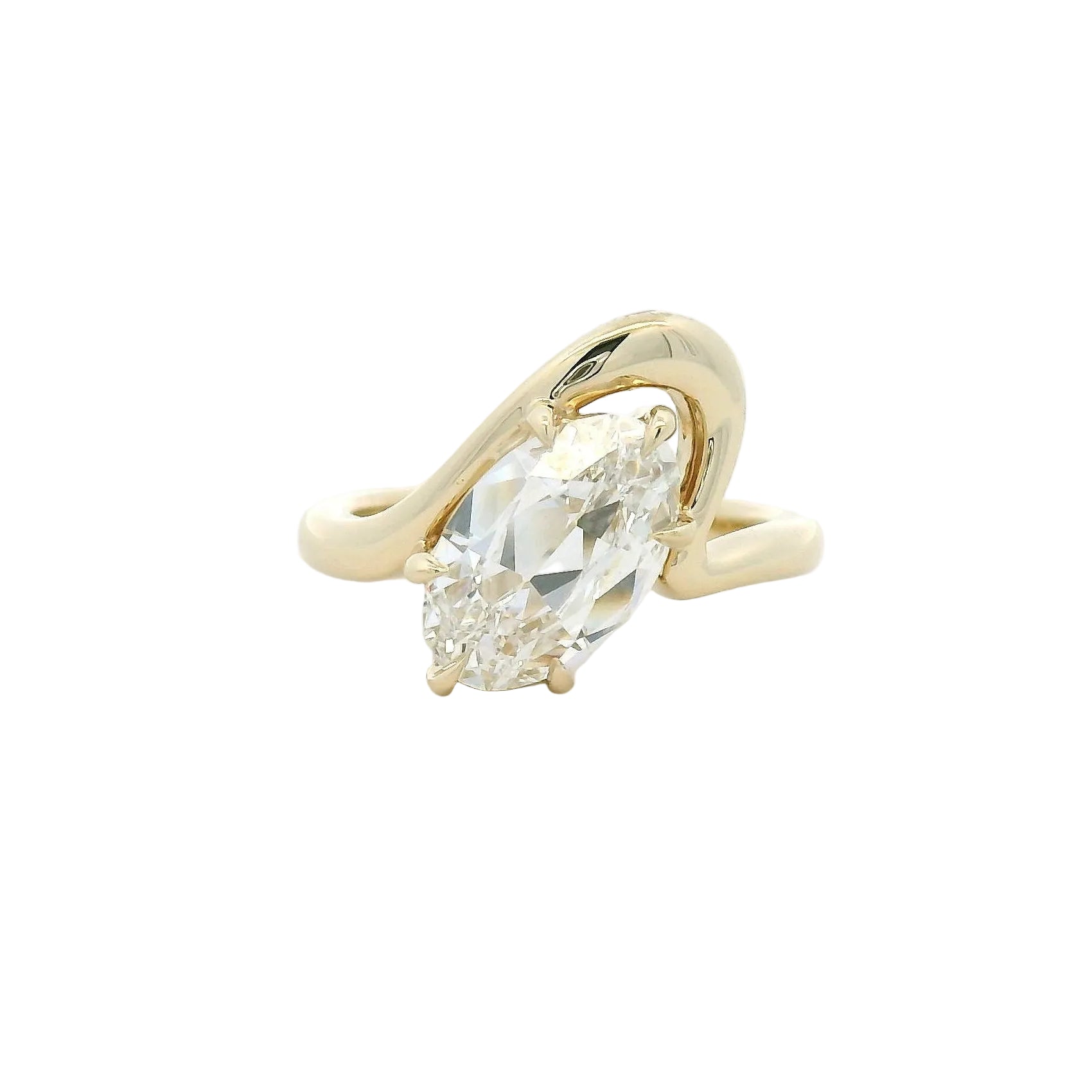 moval Diamond Bypass Solitaire Ring in Yellow Gold