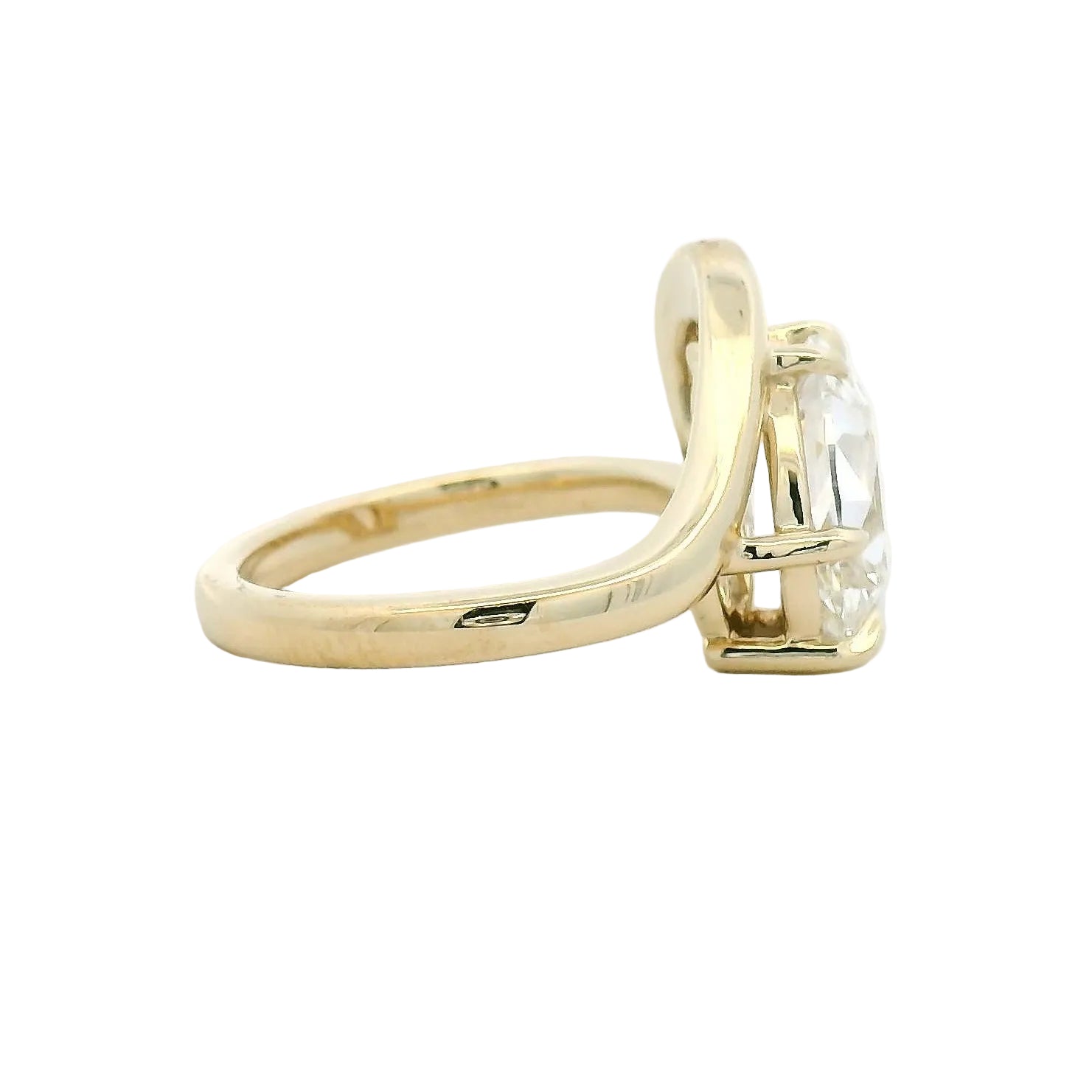 moval Diamond Bypass Solitaire Ring in Yellow Gold