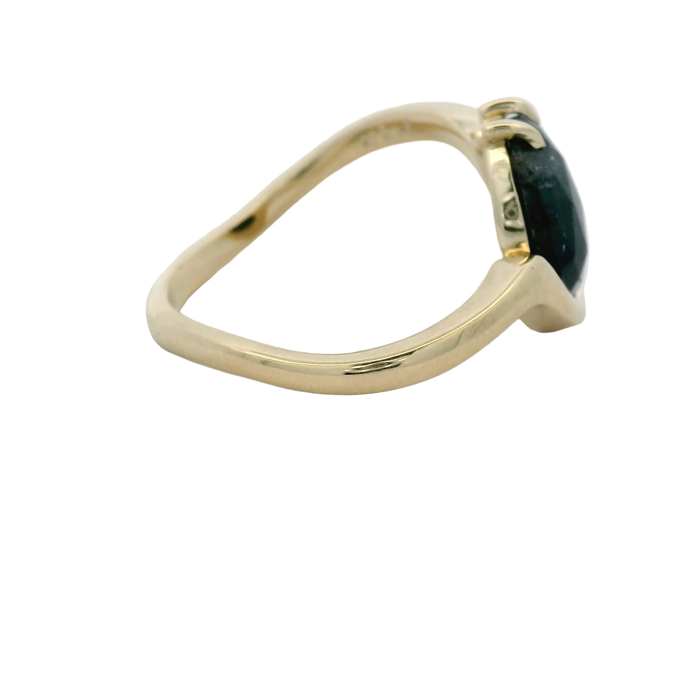 Yellow Gold Asymmetrical Forest Green Sapphire Rose Cut Ring
