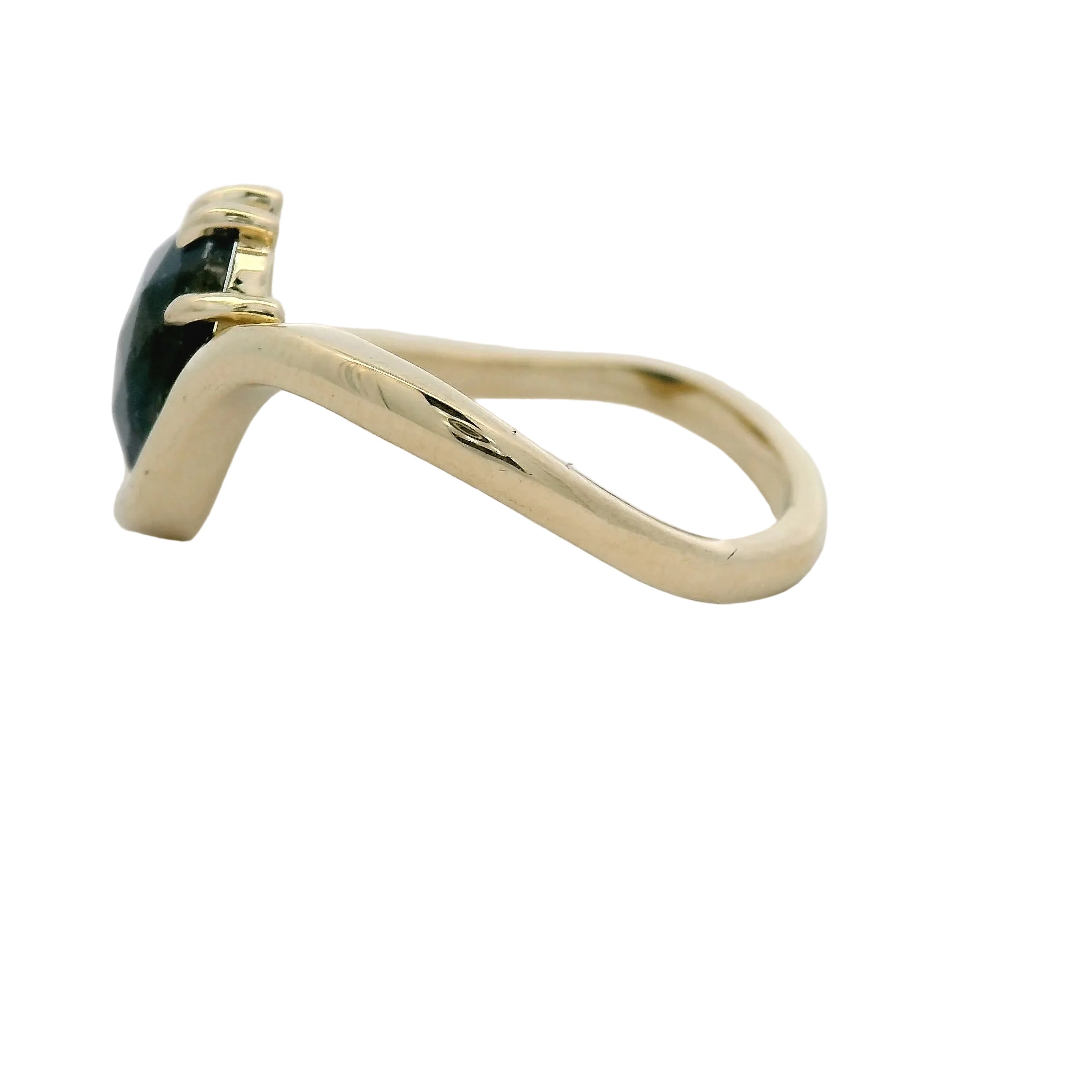 Yellow Gold Asymmetrical Forest Green Sapphire Rose Cut Ring